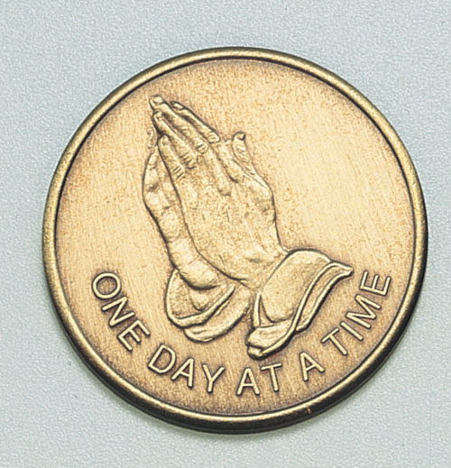 Praying Hands - Coined in antiqued bronze, medallion features the timeless symbol of daily contact with one's<br/>Higher Power. <br/>Approximately 1-5/16".
