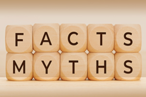 Wood blocks spelling out facts myths